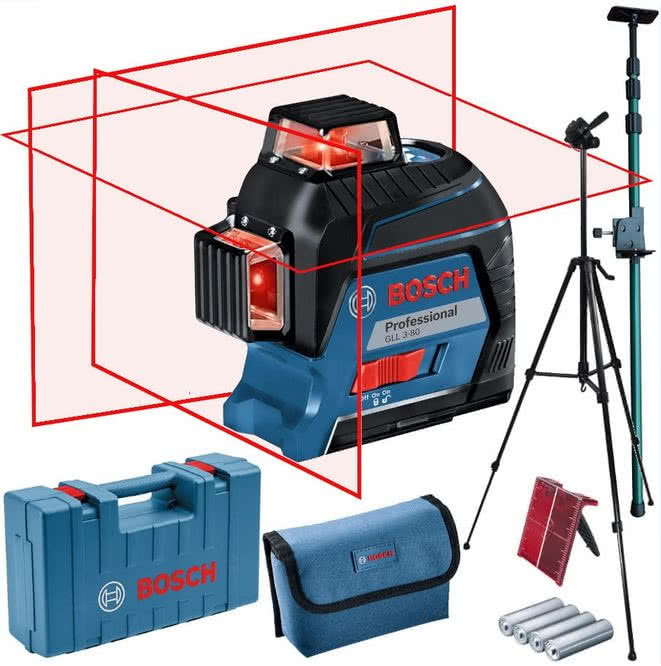 BOSCH Laser krzyżowy GLL 3-80 Professional + tyczka GT-320 + statyw W260. fot. Bosch Professional BOSCH Laser krzyżowy GLL 3-80 Professional + tyczka GT-320 + statyw W260. fot. Bosch Professional
